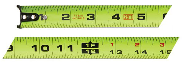 Keson PG181025UB 25 Ft. Tape Measure Inches and 10ths with Ultra Bright  Blade